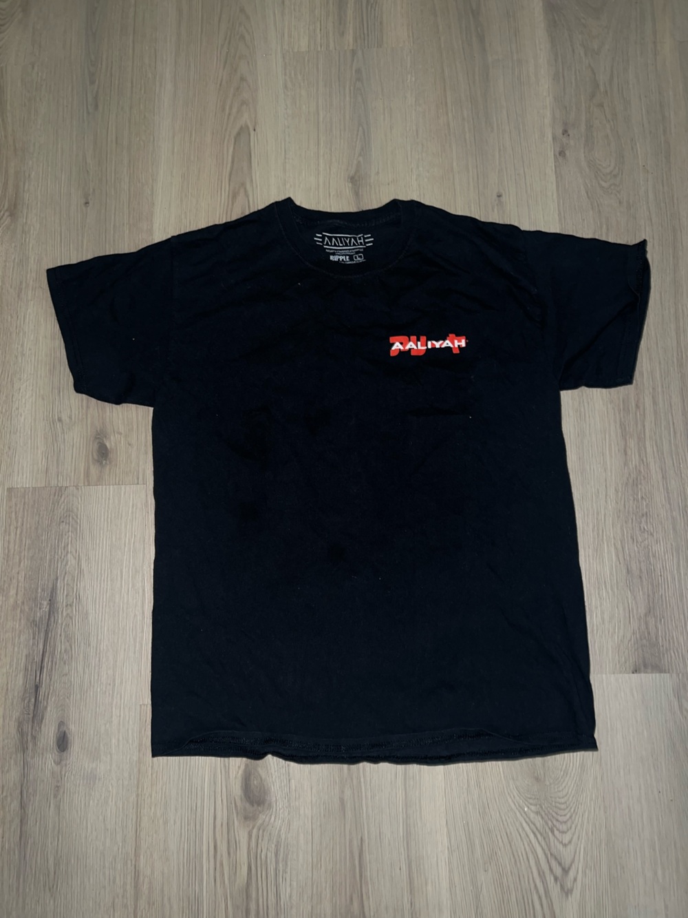 Aaliyah Black Short Sleeve Logo Tee size L